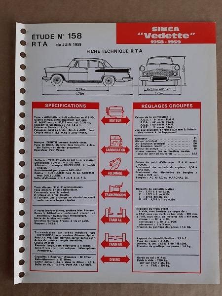 Fiche Technique Simca Vedette Vendre