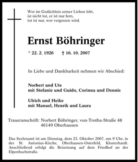 Traueranzeigen Von Ernst B Hringer Trauer In Nrw De