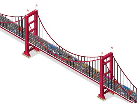 Puente con vista isométrica de tráfico Vector Premium