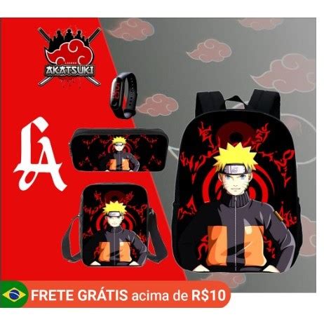 Kit Volta As Aulas Naruto Combo Mochila Lancheira Estojo Relogio