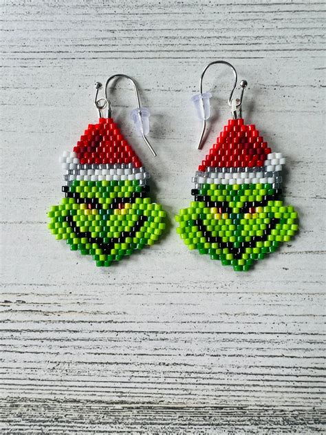 Grinch Earrings Grinch Christmas Christmas Earrings Beaded Earrings