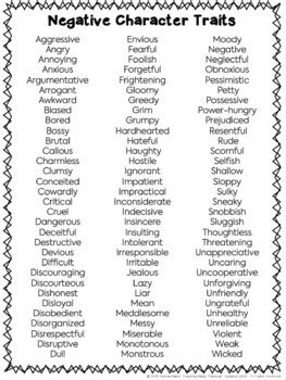 Character Traits Lists - Synonyms, Negative, and Positive Character ...