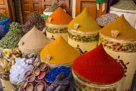 Bags Of Herbs And Spices For Sale In Souk In The Old Quarter Medina