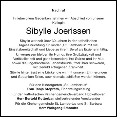 Traueranzeigen Von Sibylle Joerissen Aachen Gedenkt