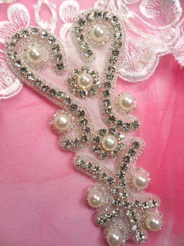 Hot Fix Crystal Rhinestone Pearl Applique Beaded