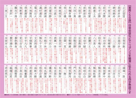 四字熟語を一気に覚えられる一覧表 750語 5段階の難易度別 反復学習 速攻暗記 べんりな一覧表ショップ・コレヤコノ