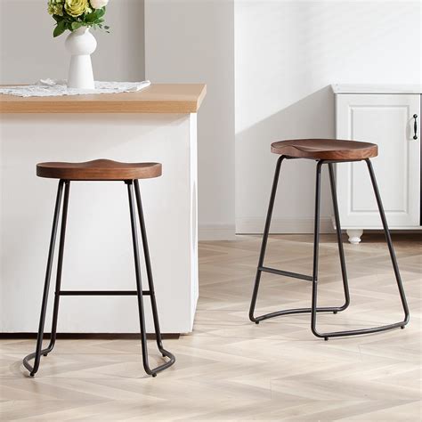 Snapklik.com : HeuGah Bar Stools, Solid Wood Barstools Set Of 2, 26 Counter Height Bar Stools