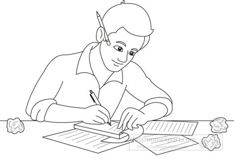 People Outline Clipart-writer with crumpled paper black outline clipart