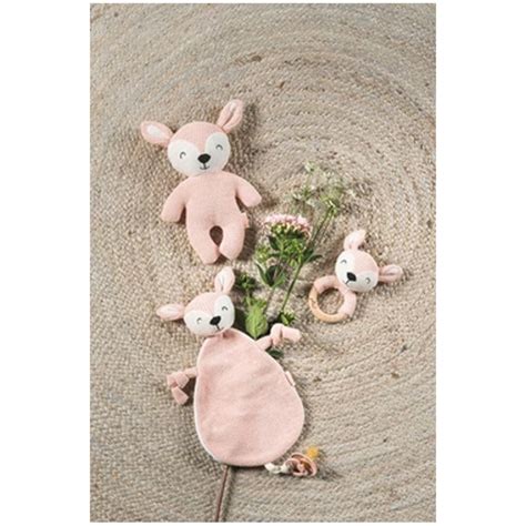 Doudou plat attache tétine biche rose Jollein