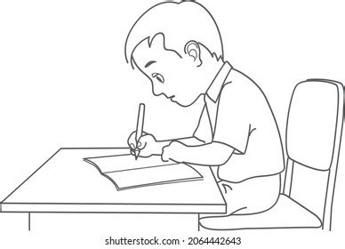 Boy Writing Black White Image Coloring Stock Vector (Royalty Free ...