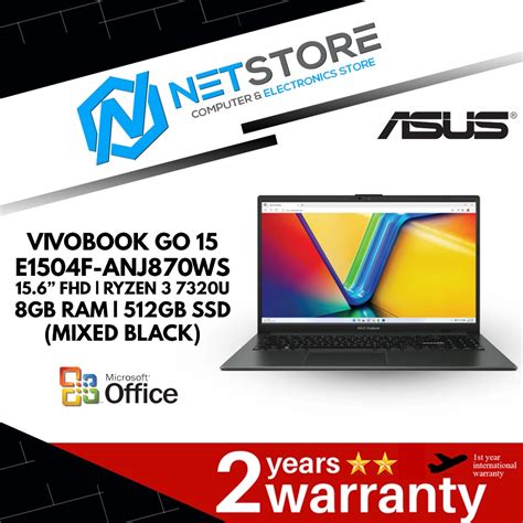 Asus Vivobook Go 15 E1504f Anj870ws 156” Fhd Ryzen 3 7320u 8gb Ram 512gb Ssd Mixed Black