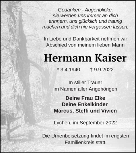 Traueranzeigen Von Hermann Kaiser Trauer Nordkurier