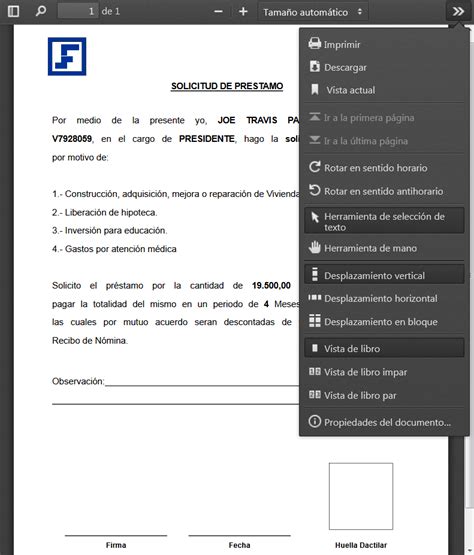 Cómo Imprimir una solicitud de préstamos en eFactory Software de