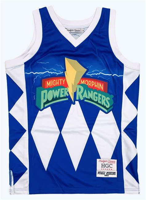 Power Rangers Mighty Morphin Mens Headgear Classics Embroidered Basketball Jersey Large Blue