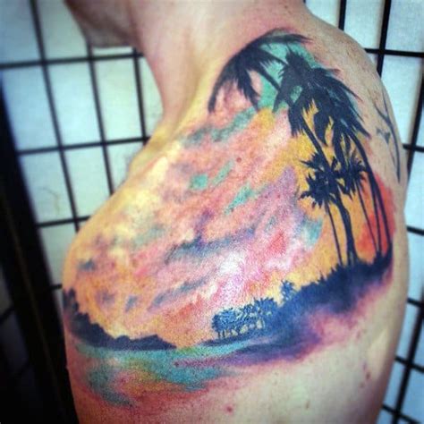 Sunset Tattoos For Men Fading Daylight Sky Designs