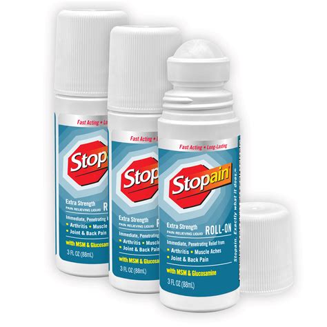 Stopain Pain Relief Roll On Gel 3oz 3 Pack USA Made Max Strength