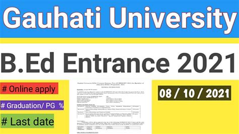 Gu Bed Entrance 2021 Gauhati University B Ed Entrance Exam 2021