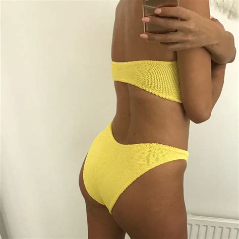 Simple Bandeau Bikini In Yellow Crinkle High Cut 80 S Etsy