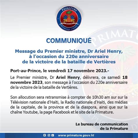 Message Du Premier Ministre Dr Ariel Henry Loccasion Du E