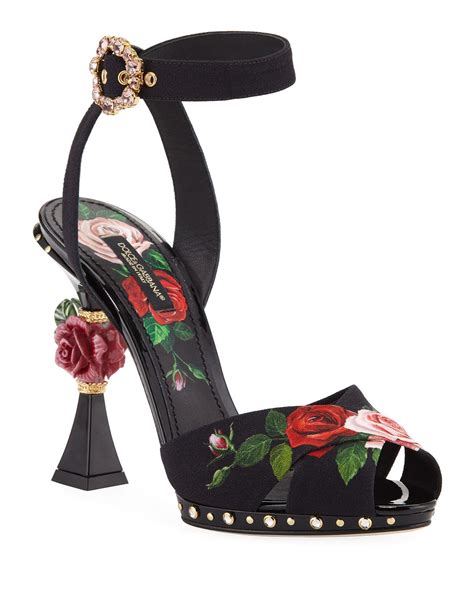 Dolce And Gabbana Rose Print High Sandals Dolce Gabbana Shoes High