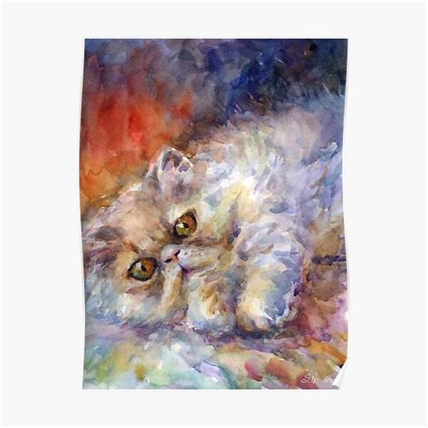 Watercolor Persian Cat Painting Svetlana Novikova Poster For Sale By Novikova Art Redbubble