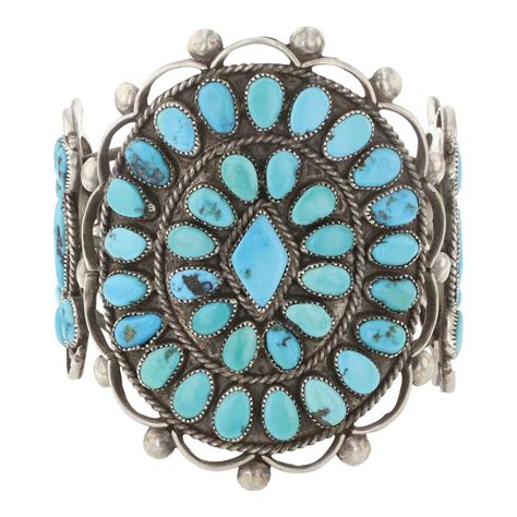 Lot Vintage 1970 S Navajo Kingman Turquoise Cluster Cuff Bracelet