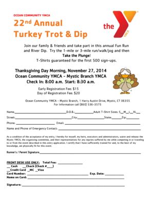 Fillable Online Nd Annual Turkey Trot Dip Ocean Community Ymca