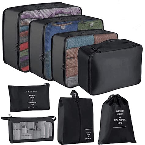 Black 8 Piece Luggage Organizer Packing Cubes For Trave Travel Cubes