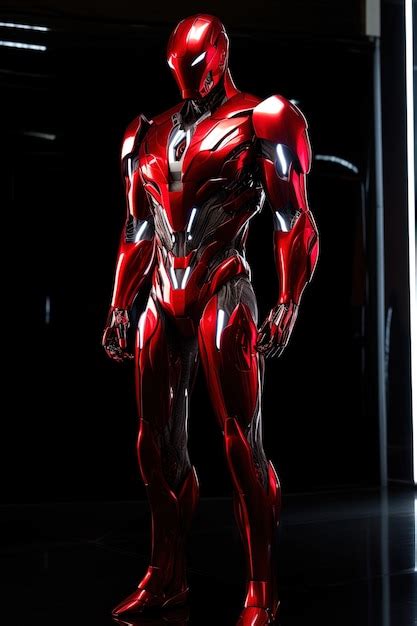 Premium AI Image | a man in a red suit with a shiny body and a black ...