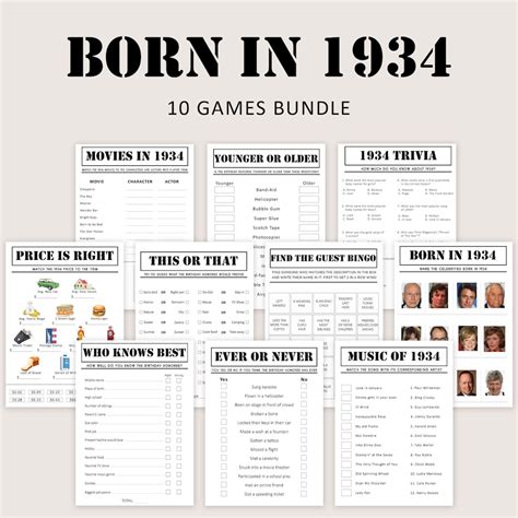 Th Birthday Games Bundle Th Birthday Party Games Trivia Born