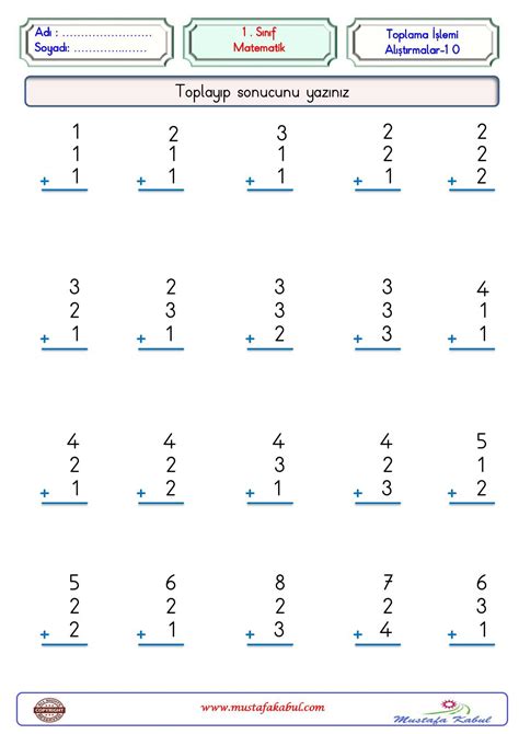 1 Sınıf Matematik Toplama İşlemi Alıştırmalar Etkinlikler Problemler