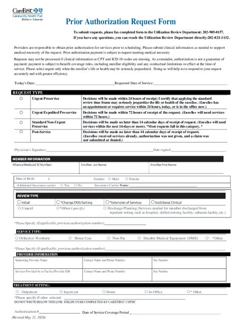 Fillable Online Medical Prior Authorization Form Carefirst Chpdc Fax Email Print Pdffiller