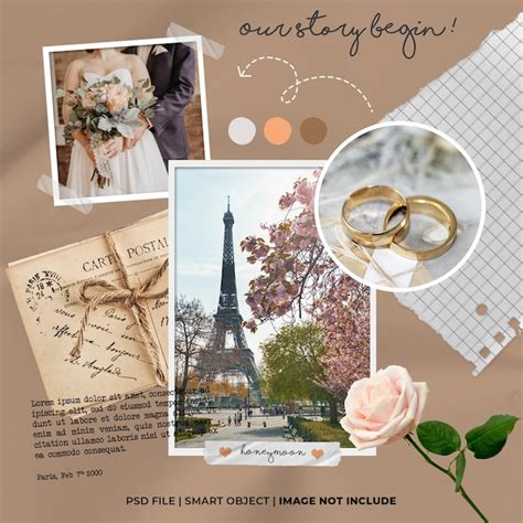 Premium PSD Wedding Story Moodboard Photo Frame Vintage Template