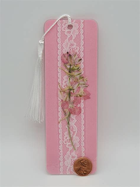 Pressed Flower Bookmark With Lace & Tassel Pink Floral | Etsy