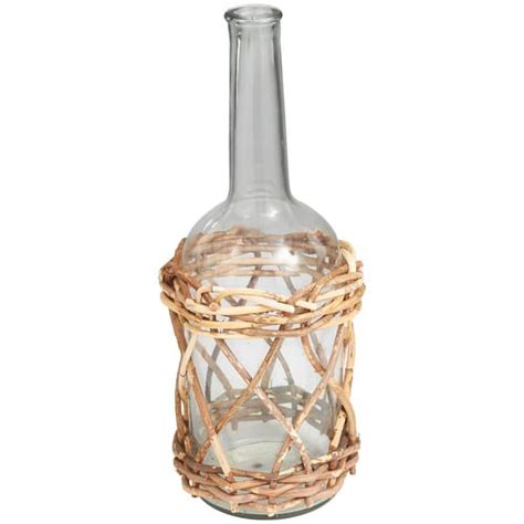 Litton Lane Clear Handmade Glass Decorative Vase With Brown Rattan