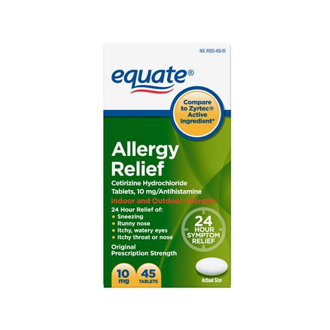 Equate Cetirizine Non Drowsy Allergy Relief Tablets 45 Ct And Equate