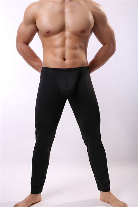 Mens Smooth Bulge Pouch Long Johns Pants Basic Underpants Soft Ice Silk M 2xl Ebay