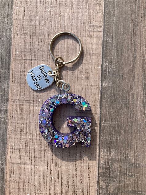 Resin Initial Key Chains With Inspirational Quotes Etsy