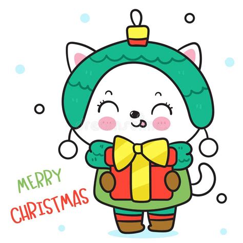 Cute Cat Christmas Vector Illustration Greeting Card Merry Christmas