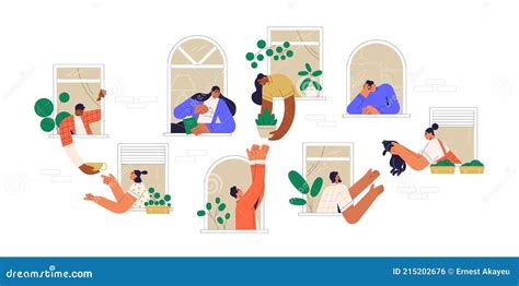 Neighbors People In Window Vector Illustration Cartoon Active Man