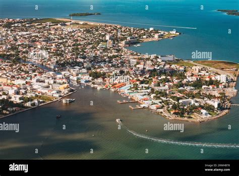 An Aerial View The Belize City Peninsula And Haulover Creek River Mouth