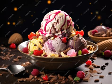 Premium Photo Delicious Ice Cream Of Different Varieties