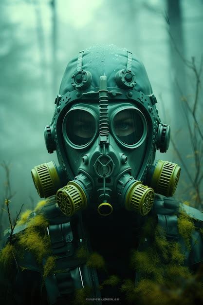 Premium Ai Image A Person Wearing A Gas Mask In The Woods