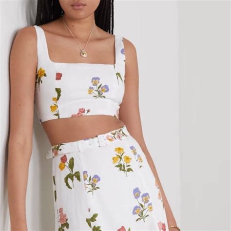 Reformation Tops Reformation Cole Floralprint Cropped Top Linen