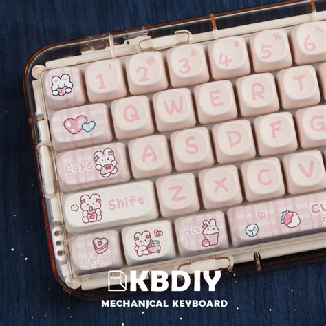 KBDiy 기계식 키보드용 MOA 프로필 스낵 버니 키캡 핑크 PBT DYE SUB GMK61 64 티몬