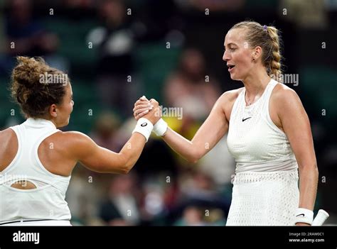 Petra Kvitova Right And Jasmine Paolini Shake Hands After Their Match