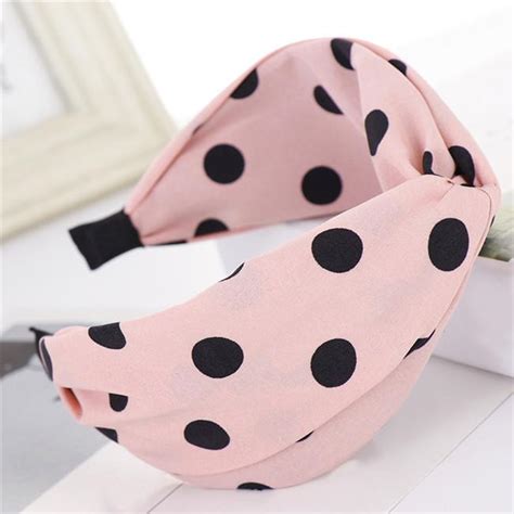 Cheap Headwear Korean Style Two Colors Cross Knot Hair Bands Dot Design