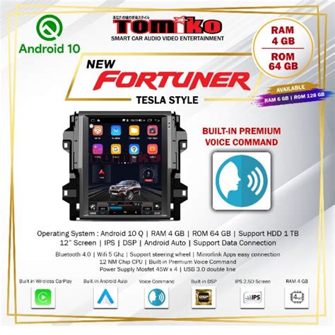 Jual Headunit Android Tesla All New Fortuner TOMIKO Layar 12Inch RAM