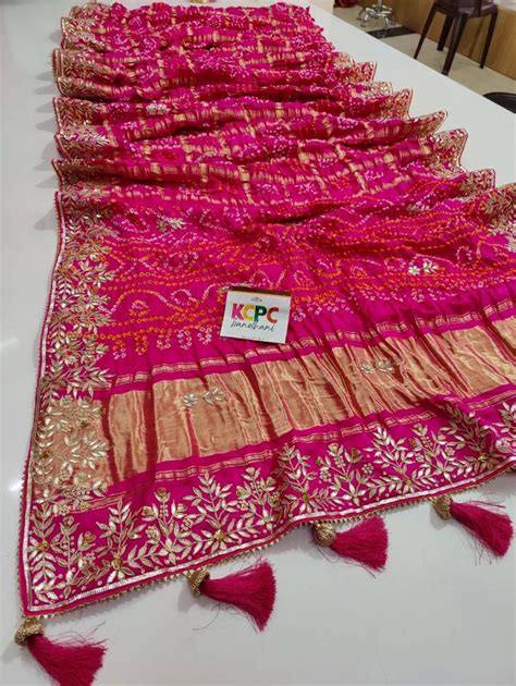 Pure Gaji Silk Bandhani Ghatchola Heavy Gotapatti Work Saree Nr Kcpc