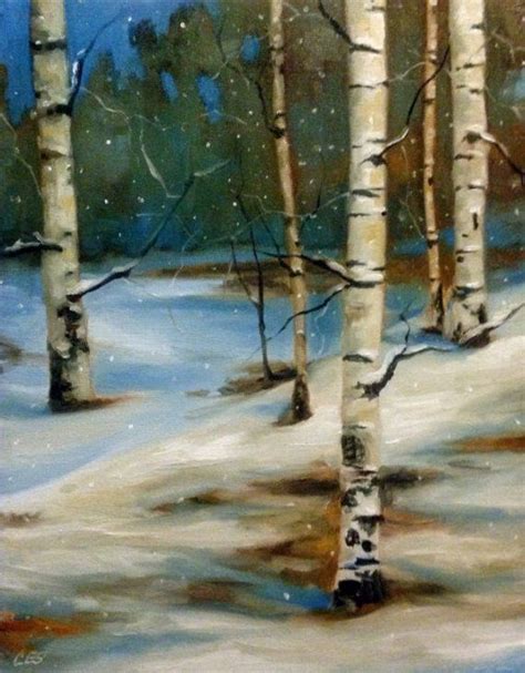 Winter Birch Trees Original Oil Painting Ces Snowy Landscape Winter